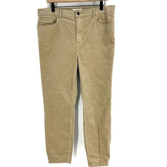 LOFT Pants Size 32 Womens Tan High Waist Rise Skinny Corduroy Ankle Stretch - Picture 1 of 8